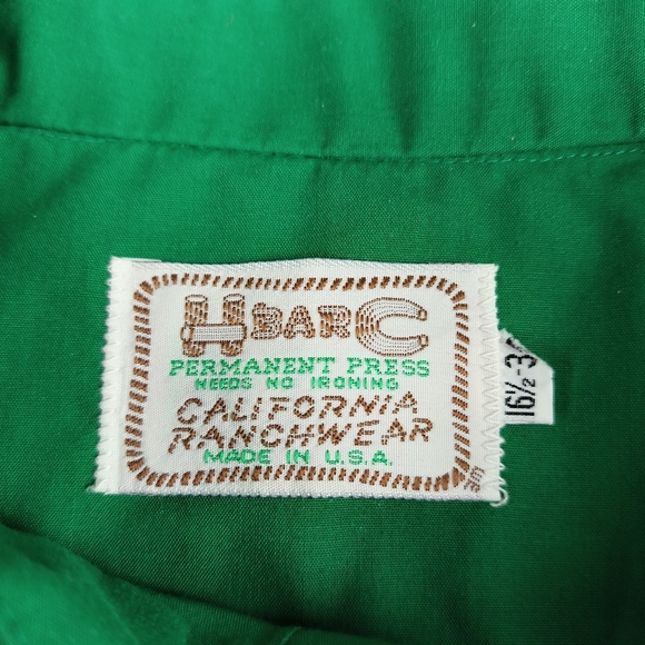 H bar C USA Made CALIFORNIA RANCHWEAR vintage GREEN white PEARL buttons 16.5/34 - Picture 7 of 16